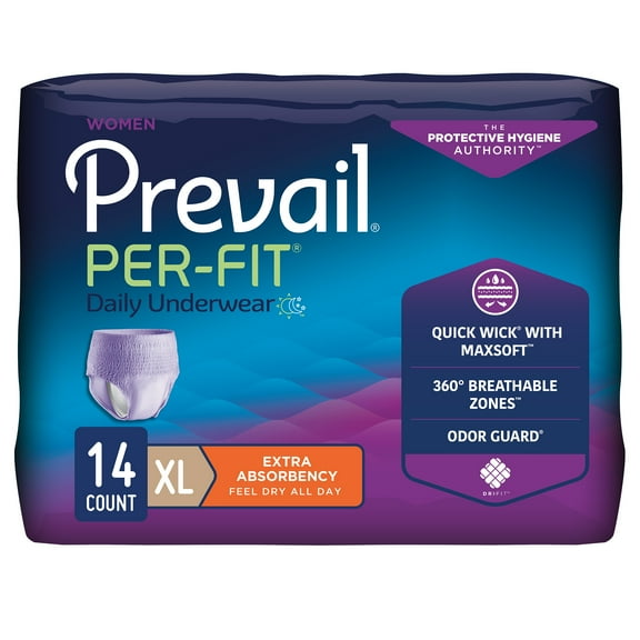 Prevail Per-Fit Daily Underwear for Women, Incontinence, Disposable, Extra Absorbency, XL, 56 Ct