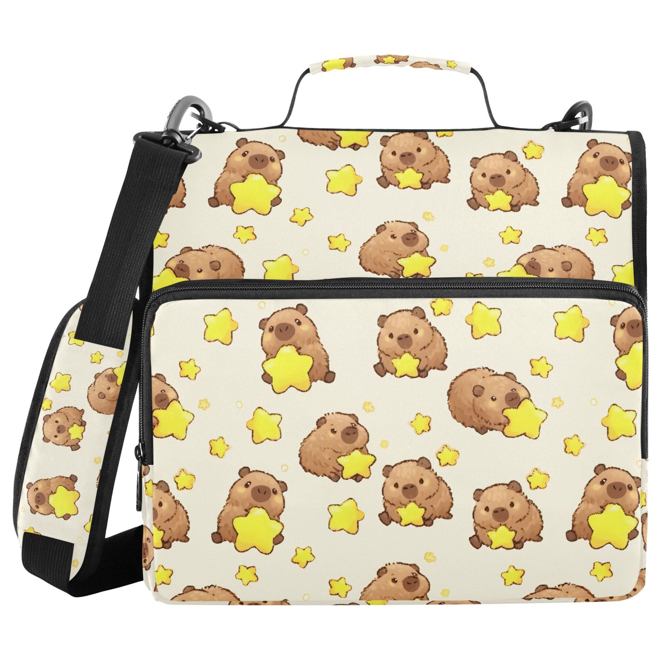 Zipper Binder Capybara Star 1.5 Inch Binder Folder Bag with Shoulder Strap and Handle