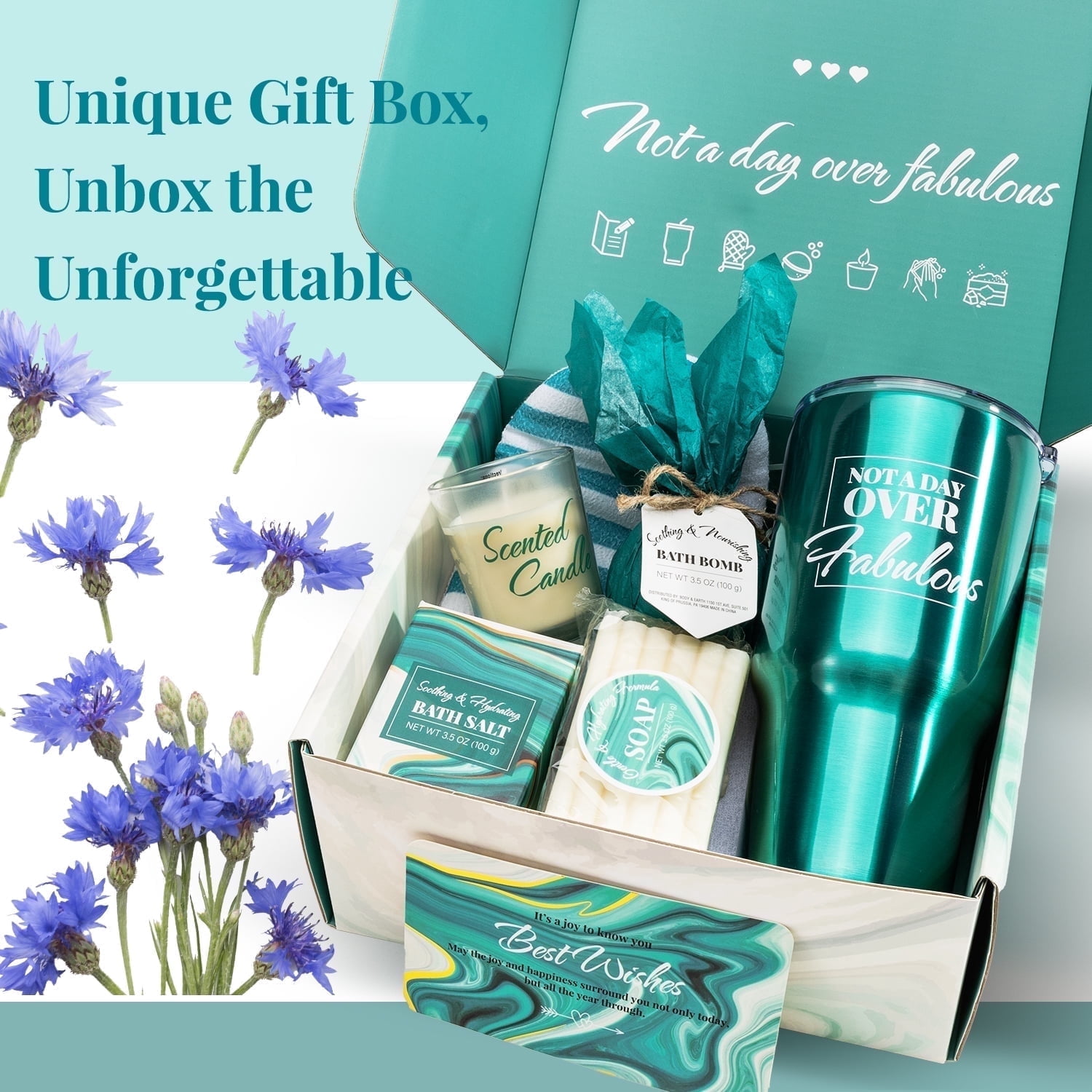 Bath Gift Sets for Women Birthday Christmas, 8pcs Spa Body Care Sets with Stainless Steel Tumbler Holiday Gifts for Her