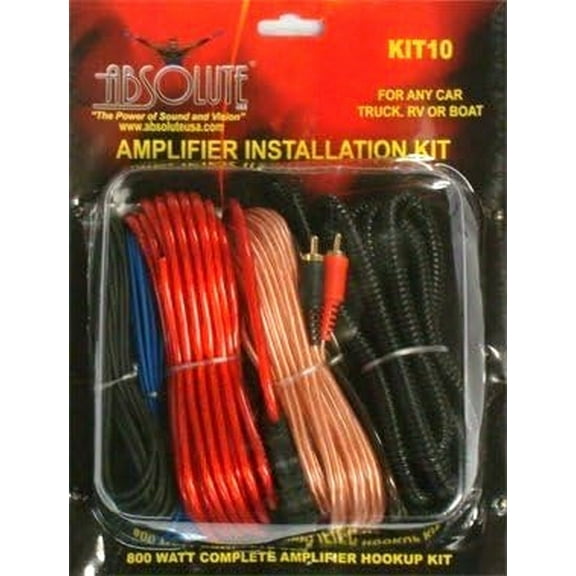 Absolute  KIT10 10 Gauge 800 Watt Complete Amplifier Hookup Installation Kit for any Car Truck RV ATV Boat