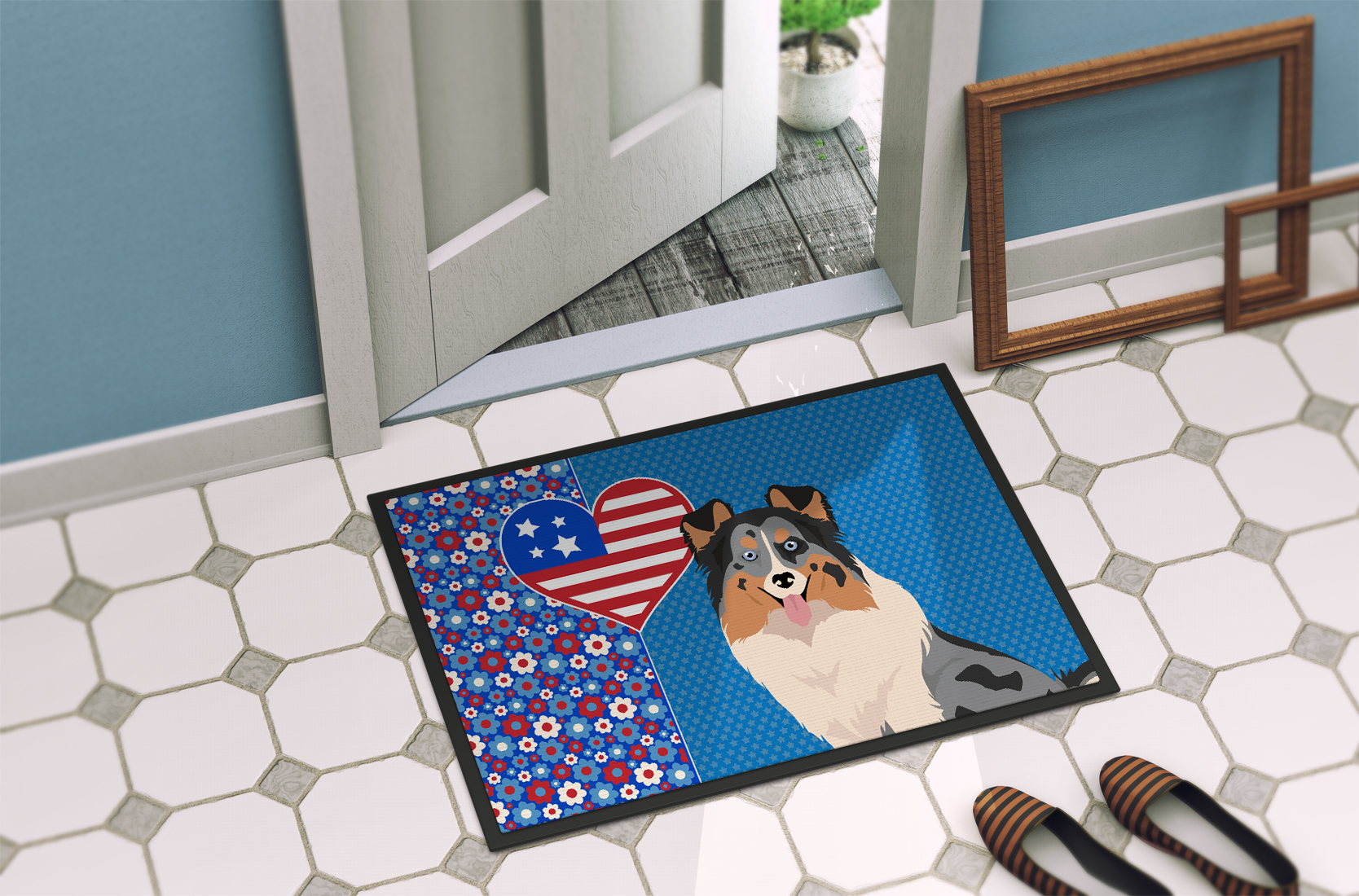 Blue Merle Sheltie Indoor or Outdoor Mat 24x36 36 in x 24 in
