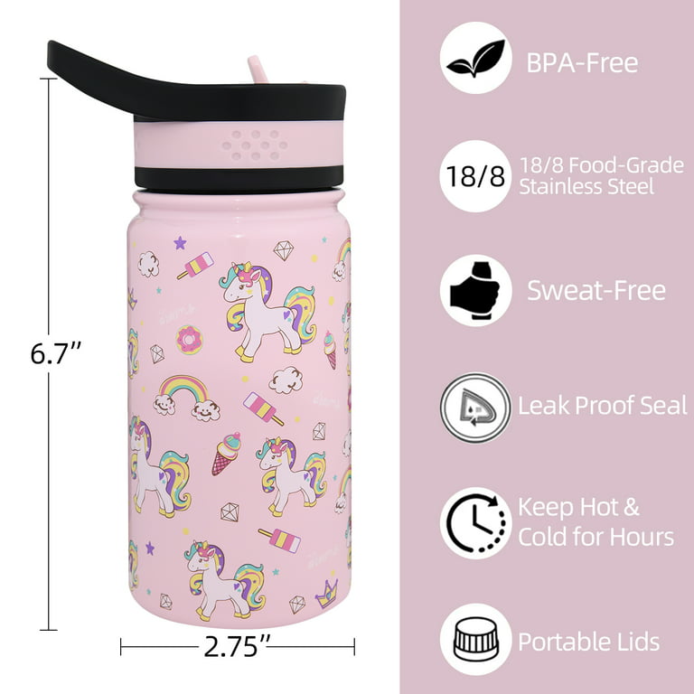 Simple Modern Kids Water Bottle with Straw Lid | Insulated Stainless Steel Reusable Tumbler for Toddlers, Girls | Summit | 14oz, Unicorn Rainbows