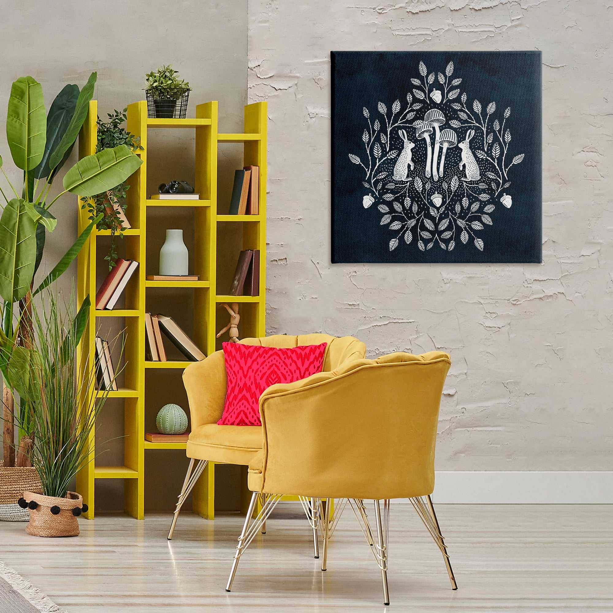 Stupell Industries Rabbits & Leaves on Blue Plants & Flowers Painting Wrapped Canvas Art Print Wall Art, 30 x 30