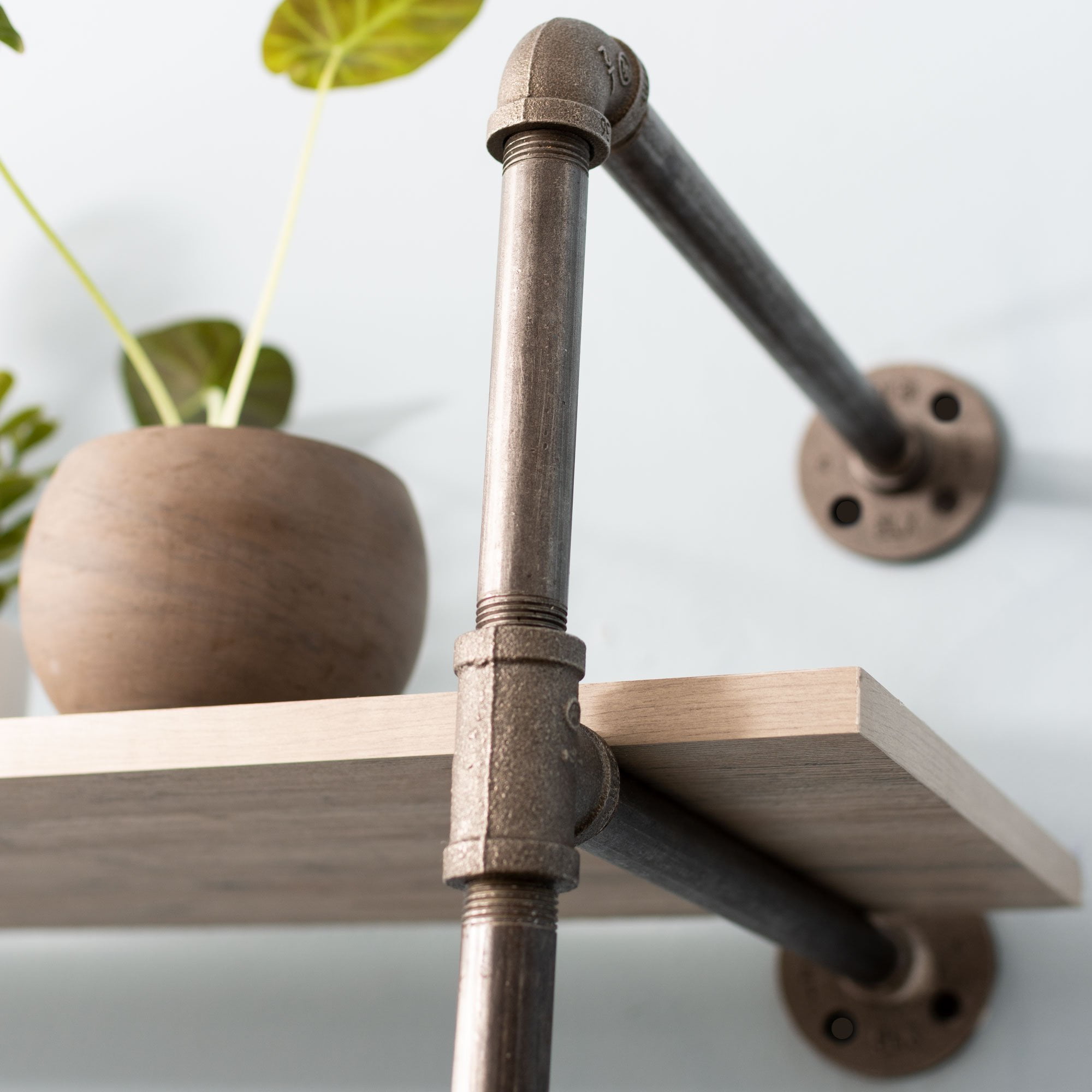 Pipe-Decor.com Rustic Industrial Floating Shelving Distressed Aged Wood and Iron Pipes 2 tier Wall Mounted Hanging Shelf