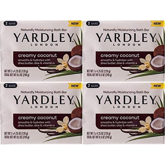 Yardley London Creamy Coconut Moisturizing Bath Bar, 4.0 OZ - 8 Pack