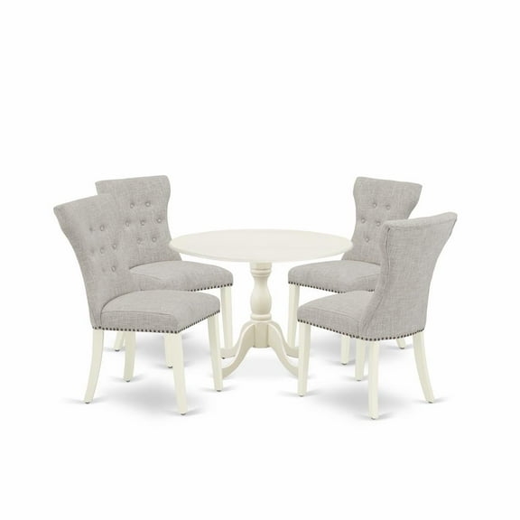 East West Furniture Dublin 5-piece Wood Dining Set in Linen White/Doeskin