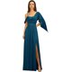 thumbnail image 1 of Vestidos de dama de honor con tirantes finos personalizados, volantes y hombros descubiertos, vestidos de noche formales largos de gasa fruncidos con abertura lateral, 1 of 5