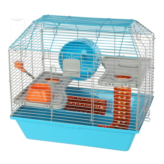 Two-Level Hamster Cage with Tubes, Hamster Wheel, Bowl and Bottle