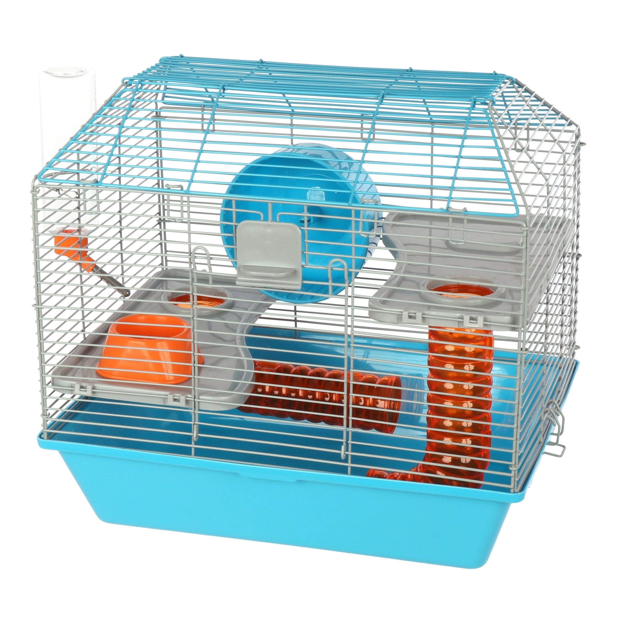 Two-Level Hamster Cage with Tubes, Hamster Wheel, Bowl and Bottle