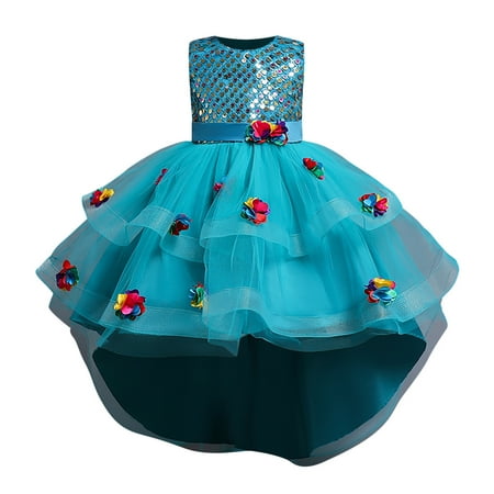 

TAGOLD Children Dress Girl Long Sleeve Girl Princess Dress Long Dress Blue 7-8 Years