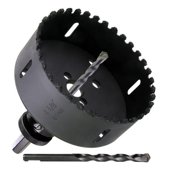 WOWSUPM 4-1/8" Carbide Grit Hole Saw Cutting Air Brick Stucco Hardy Plank Drywall Cement Board with Pilot Drill Bits Up to 3X Long Life