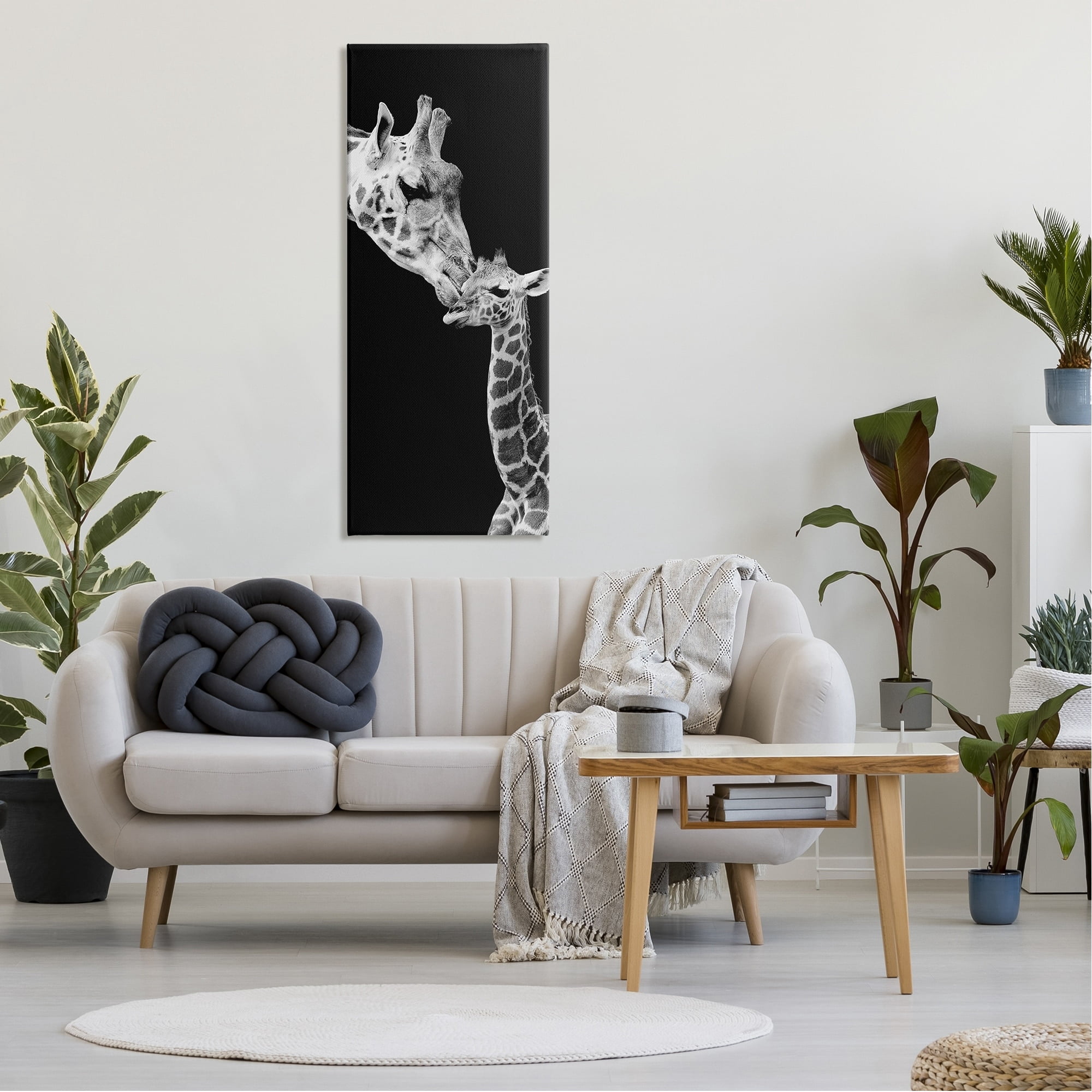 Stupell Industries Beautiful Baby Giraffe Loving Mother Monochrome Portrait Photography Gallery-Wrapped Canvas Print Wall Art, 20x48, by Incado