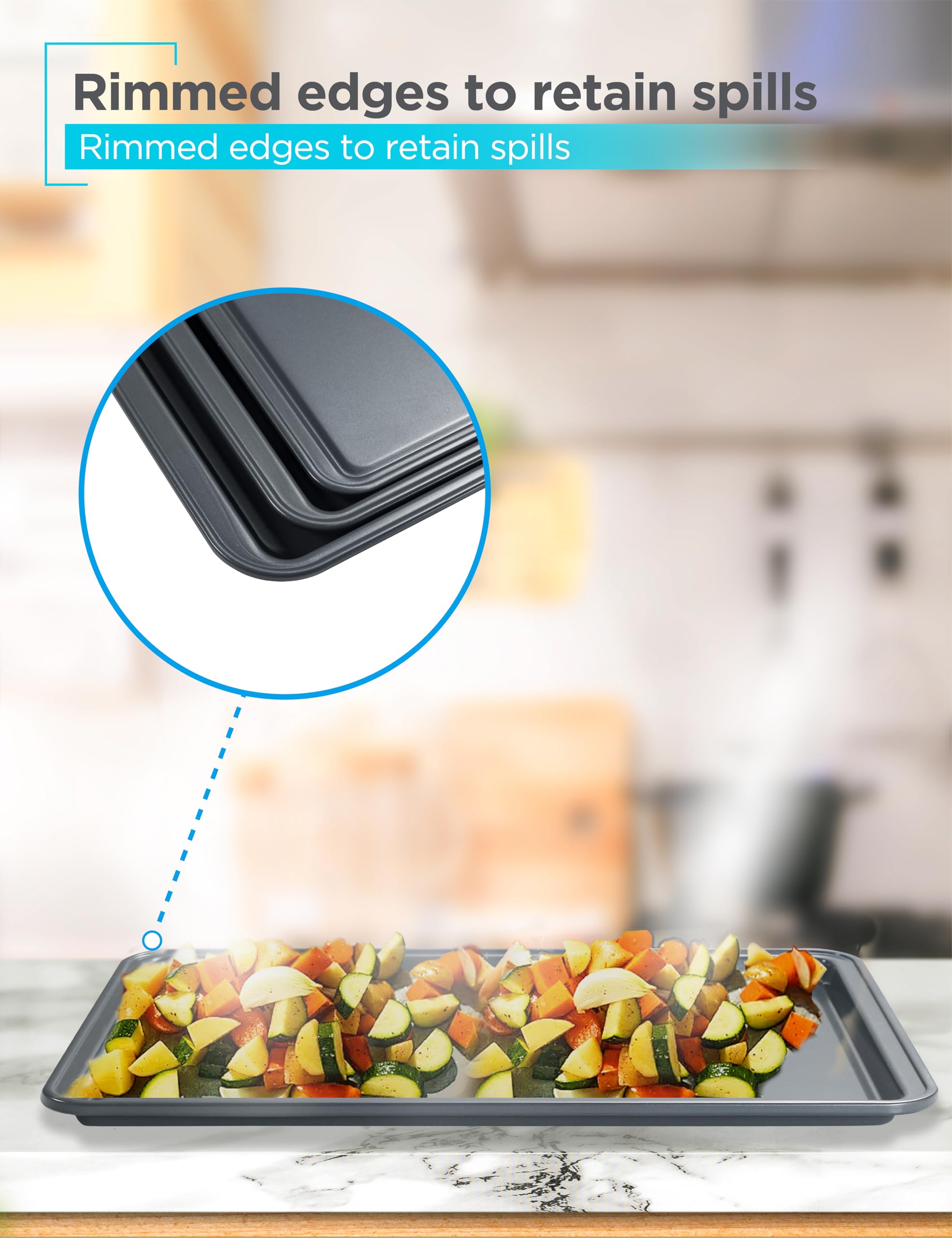 BLACK+DECKER 3-Piece Carbon Steel Baking Sheet Set, Includes 13”, 15”, 17” Cookie Sheets for Baking, 0.4mm Carbon Steel Baking Pans Set with Ceramic Non-Stick Coating, Black Finish