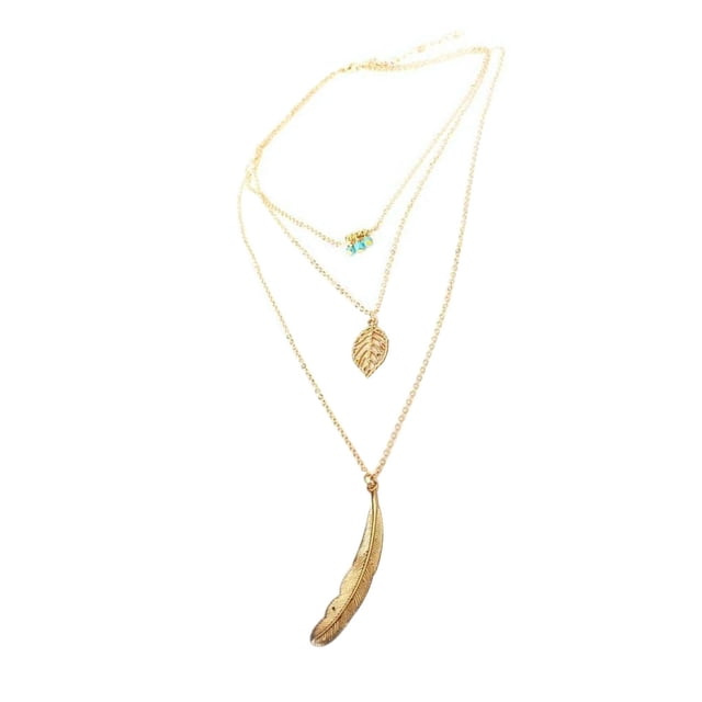 Qarigey Collar multicapa Dido para mujer, colgante de aleación, cuentas de hojas, diseño Simple, collar largo, joyería para el cuello Ropa, zapatos y accesorios Miscelánea