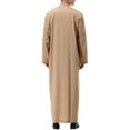 thumbnail image 3 of Men's Henley Shirts Loose Fit Long Sleeve Thobe Button Up Kaftan Thobe Side Split Kaftan Thobe with Pockets Sleepwear Summer Robes, 3 of 6