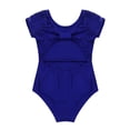 thumbnail image 5 of MSemis Kids Girls Dance Jumpsuit Short Sleeves Lace Splice Bowtie Gymnastics Leotard, 5 of 7