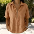thumbnail image 5 of cfhntfmh Womens Tops Summer Half Sleeve Collared V Neck T-Shirts Zipper Loose Casual Workout Shirts Solid Color Clothes, 5 of 6
