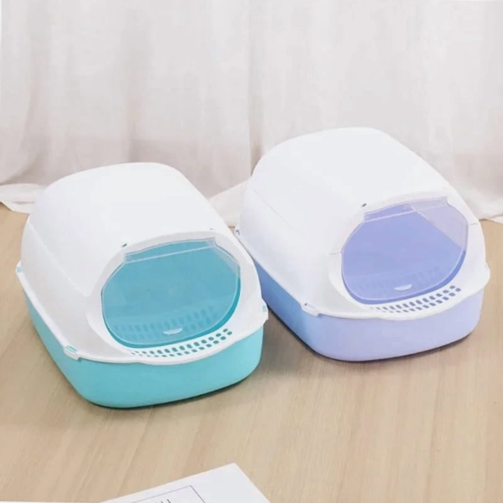 Portable Kitty Sandbox Litter Box Semi with Enclosed Splashproof Tray Toilet - Typpkmm