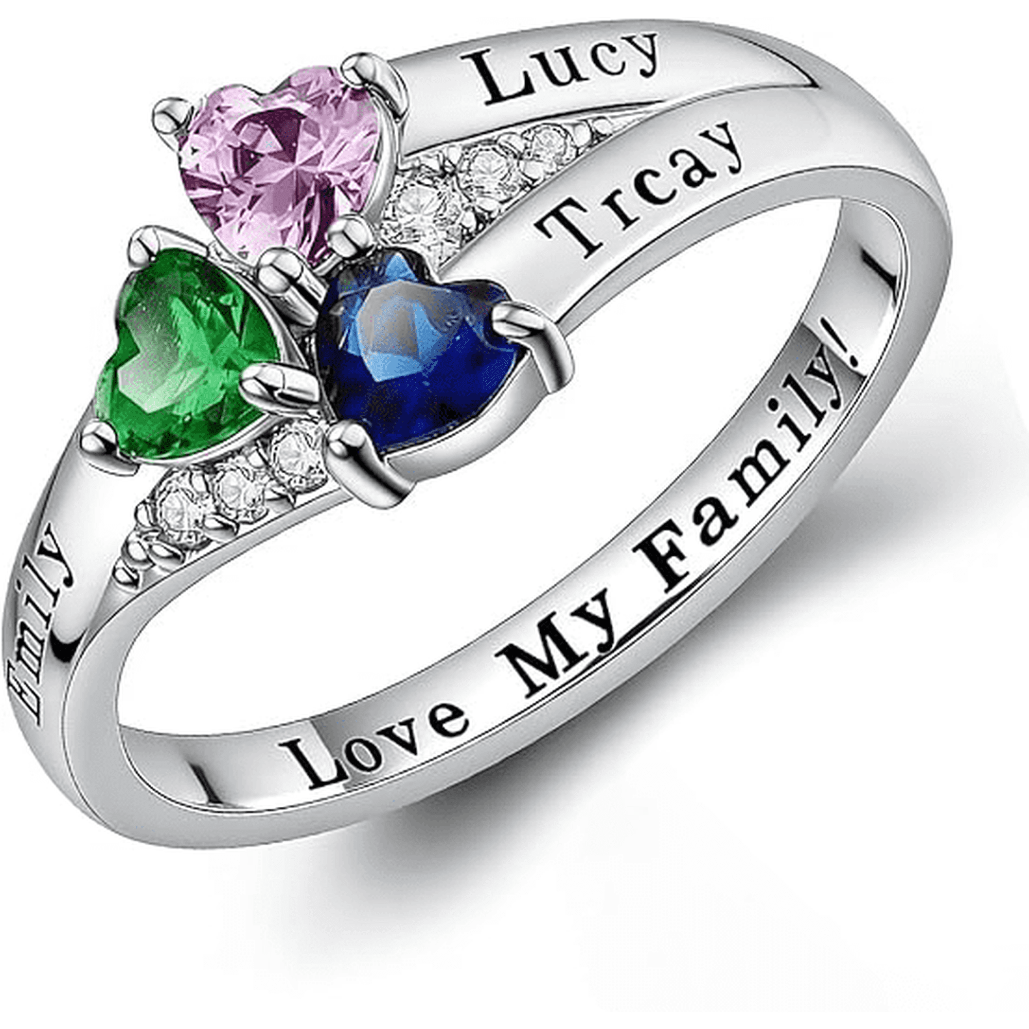 PhaedraOona Personalized Birthstone Ring for Women - Custom 2 Heart Birthstone Rings for Mom Custom Engraved Name Jewelry Promise Rings for Mother's Day & Valentine's Day (Style 2)