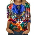 thumbnail image 2 of Cavosen Carnival 3/4 Sleeve Tops for Women Dressy Mardi Gras Shiny Mask Graphic Print Shirts Crewneck Party Festival Blouse Comfy Trendy Holiday Tops Party Funny Tees Vacation L, 2 of 5