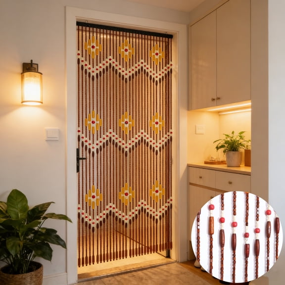IAJXWI Wooden Bead Door Curtain, 35" x 86" Wave Bohemian 31 Line String Bamboo Room Divider, Home Decor Gift for Festivals
