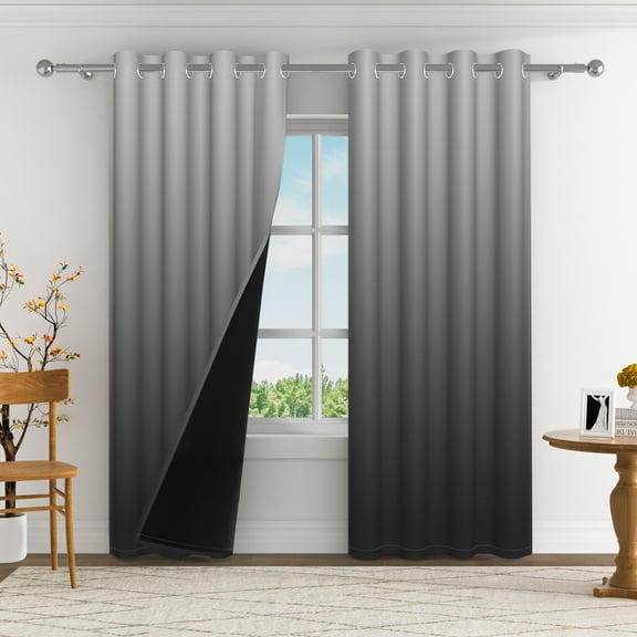 Aofoto Energy Saving Blackout Grommet Light Blocking Dark Gray Ombre Curtains 2 Panel, 52x84 inches