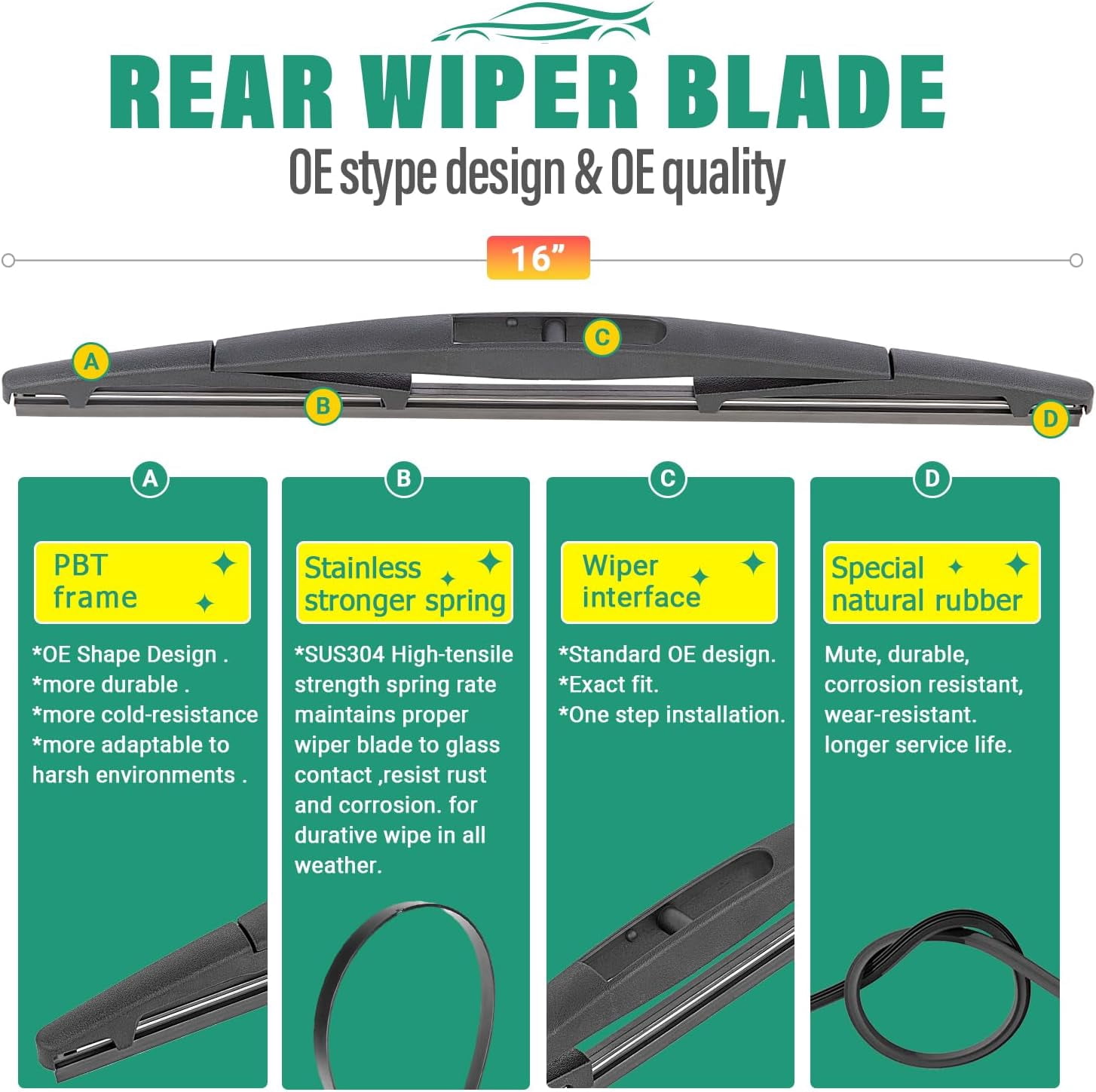 26" 18" 16" Windshield Wiper Blades Replacement for Subaru Outback 2020 2021 2022 2023 2024 2025 Premium All Weather Front Rear Wipers Set - OEM Quality (Pack of 3)