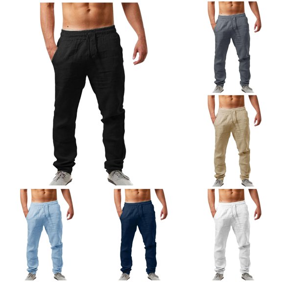 XIAONU Men's Straight Athletic Pants Elastic Waist Drawstring Side Pockets Casual Trousers