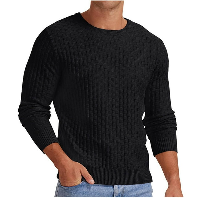 cfhntfmh Mens Crewneck Sweaters Casual Soft Long Sleeve Pullover Sweaters Slim Stretch Ribbed Knitted Tops Fall Winter Outdoor