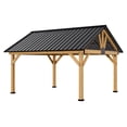 thumbnail image 3 of MeetLeisure 11' x 13' Cedar Solid Wood Hardtop Gazebo, Outdoor Patio Gazebo with Steel Roof, Black, 3 of 10