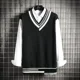 thumbnail image 4 of Ropa de hombre Chaleco verde Suéter de punto retro japonés Chaleco de retazos sin mangas con cuello en V para hombre Ropa de otoño coreana para la calle A, 4 of 4