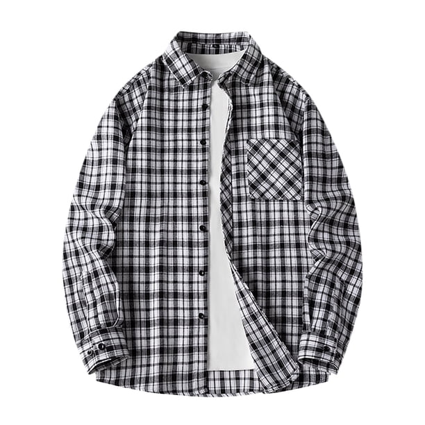 Blusa y camisa de manga larga con cuello vuelto para hombre, estilo informal, a cuadros, con bolsillos y botones, de licra