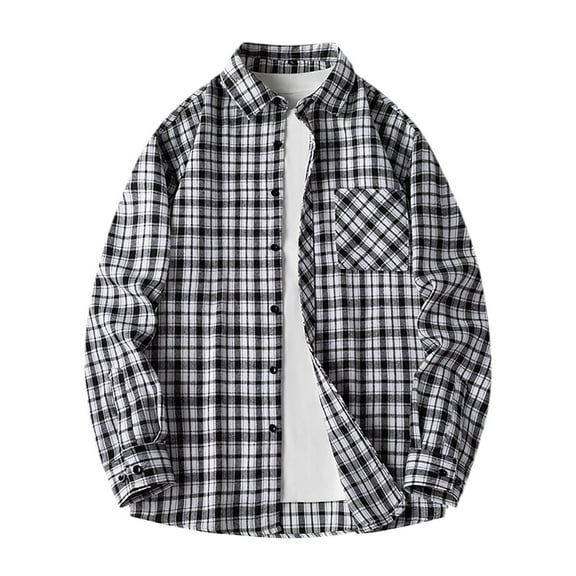 RongHuan Big and Tall Plaid Shirt for Men Casual Button Down Tshirt Lightweight Long Sleeve T-Shirt Loose Fit Work Shirts with Pocket