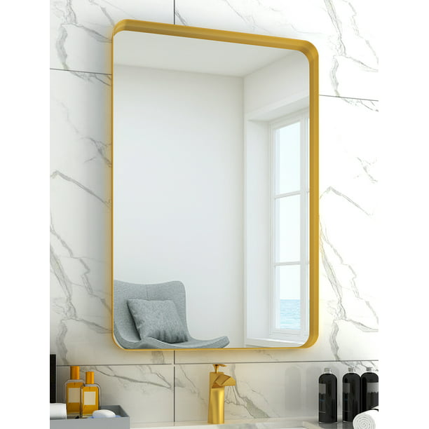 Gold Bathroom Mirror With Metal Frame, 24 Inch Round Mirror With Gold Frame