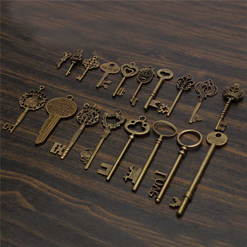 18pcs Antique Old Vintage Look Skeleton Keys Bronze Tone Pendants Jewelry DIY B$
