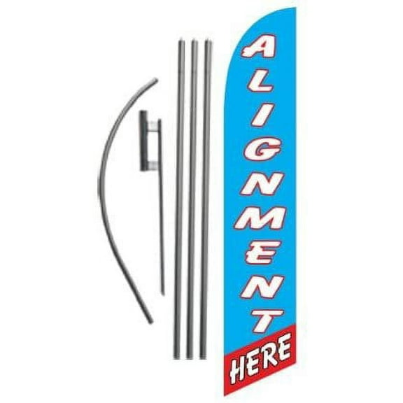 Alignment Here Auto Shop Advertising Feather Banner Swooper Flag Set with 15 Foot Flag Pole Kit and Ground Stake