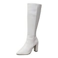 thumbnail image 6 of Fall Knee High Boots for Women White Black Leather Pointed Toe Chunky High Heel Winter Dress Tall Boots with Side Zipper, 6 of 7