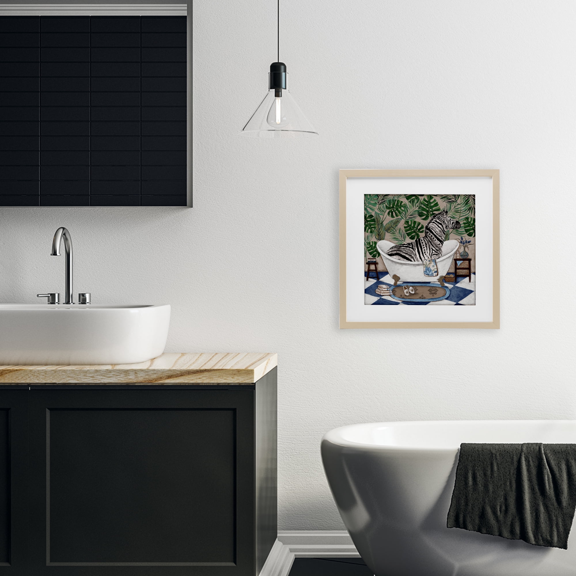 Stupell Industries Zebra in Tropical Bathtub Birch Framed Print Under Glass, design by Janet Tava