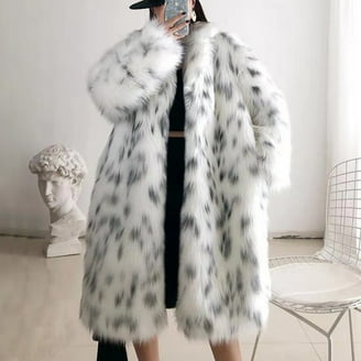 Penkiiy Women's Medium Lapel Faux fur Jacket Shaggy Coat Warm