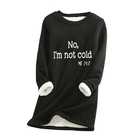Women's Fleece Sweatshirts Warm Soft Round Neck Long Sleeve Pullover Tops Casual Velvet Lined Thickened Comfortable Sweatshirt Black L