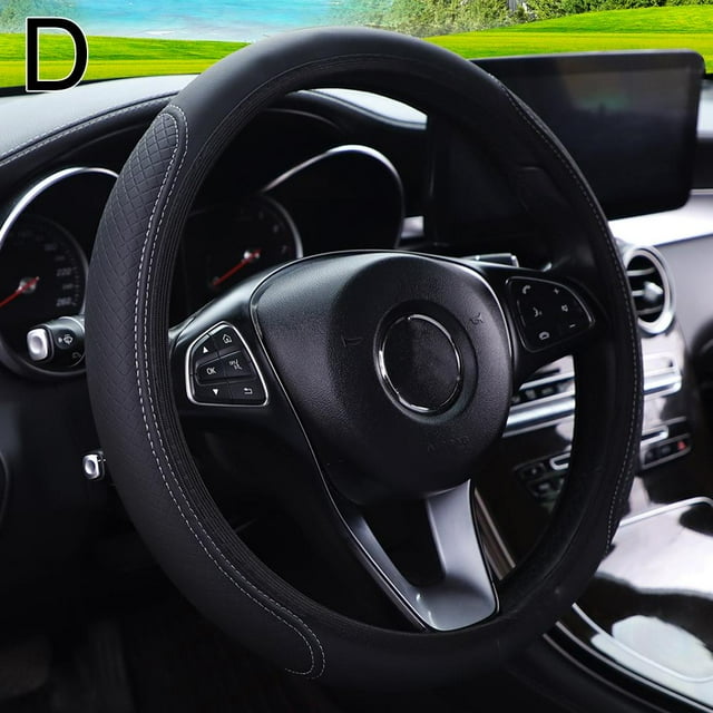15 Car Accessories Steering Wheel Cover Breathable Leather Anti Slip Universal (Pink Line)