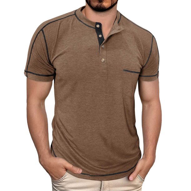 Camiseta de cuello redondo y manga media para hombre - Prenda de moda con contraste de colores - Mezcla de poliéster y spandex - Tallas M-XXXL para uso informal/urbano