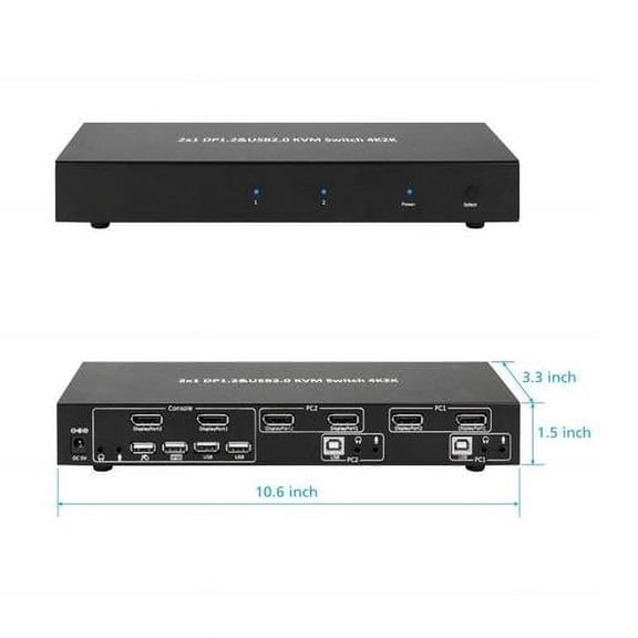 2x1 DP Display Port 1.2 & USB 2.0 KVM Switch Metal Housing w/ USB device Ports