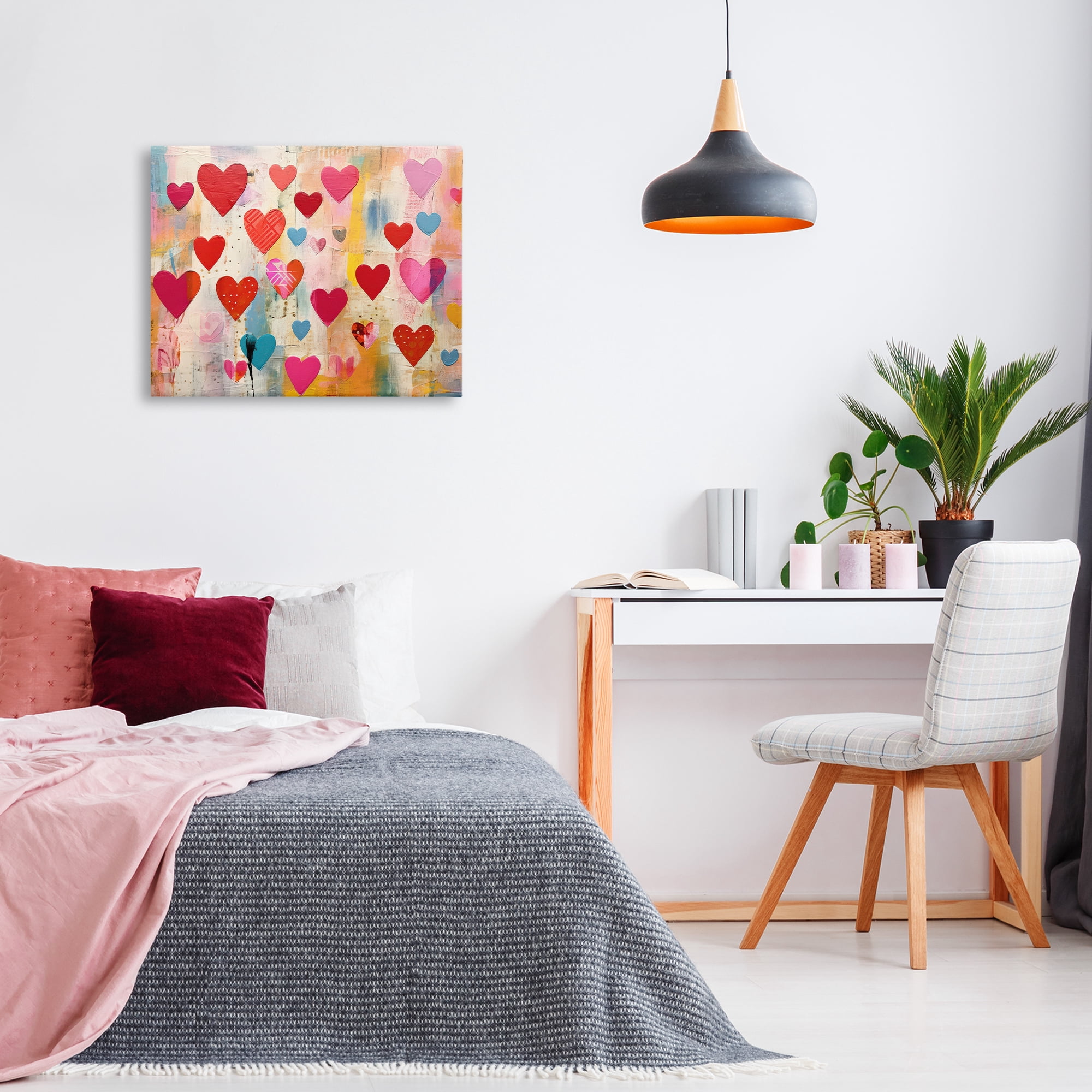 Stupell Industries Playful Patterned Hearts Abstract Painting Wrapped Canvas Art Print Wall Art, 30 x 24