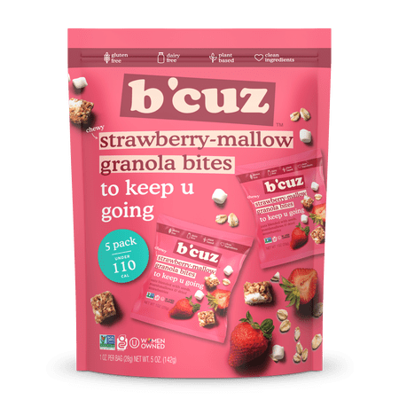 B'cuz Granola Bites Strawberry Mallow 1oz, 5 Pack of 1 oz bags