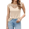 thumbnail image 3 of Nlife Women Crochet Lace Crew Neck Ruffle Trim Sleeveless Curved Hem Tank Top, 3 of 5