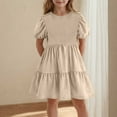 thumbnail image 2 of lcziwo Toddler Dress Baby Girl Summer Clothes Short Puff Sleeve Smock Beach Boho Dresses Double Layer Swing Sundress Khaki 11-12 Years Lightning Prime Sales, 2 of 7