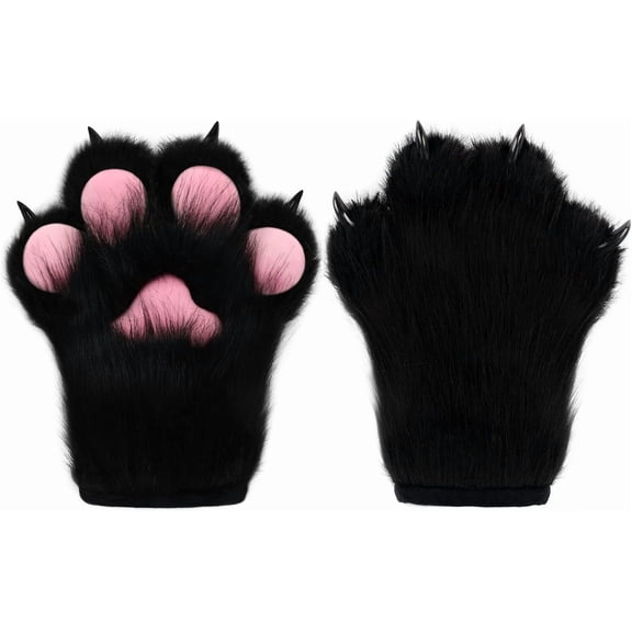 Faux Fur Animal Paw Gloves, Fox Cat Paws Mittens for Halloween Christmas Cosplay Costume