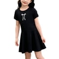 thumbnail image 2 of Amidoa Girls Summer Dresses Short Sleeve Bowknot A-Line Dresses Kids Casual Cotton Print Sundress Black Size 2T, 2 of 9
