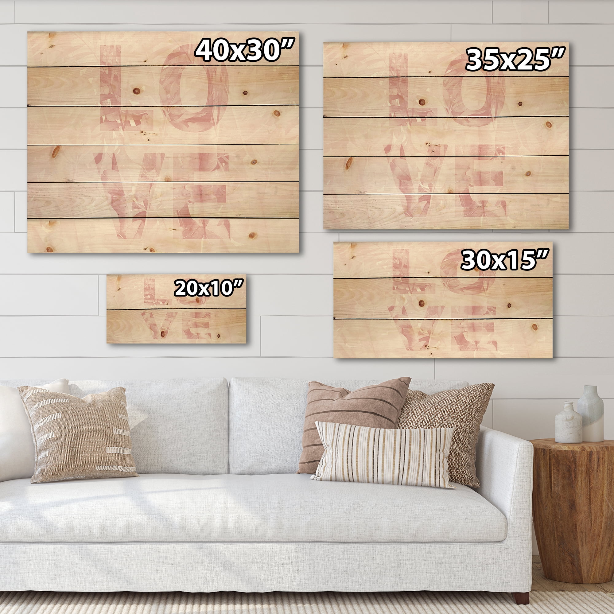 Designart 'Pink Pastel Love Abstract ' Shabby Chic Print on Natural Pine Wood